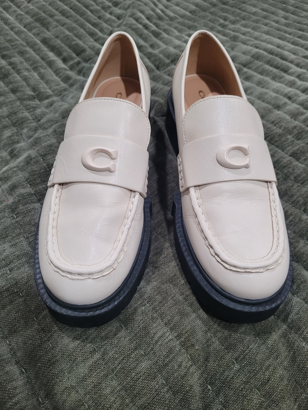 NEW Coach Leah Leather Platform Lug Sole Loafers Chalk White Women's Size 8.5